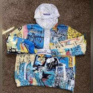 Members Only Jacket Mens  Jean Michel Basquiat Windbreaker Hooded size M, L,